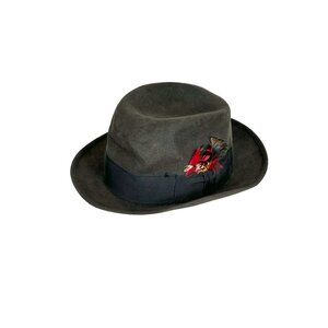 1950s 60s Stetson fedora in dark gray with red feathers Size 22 circumference